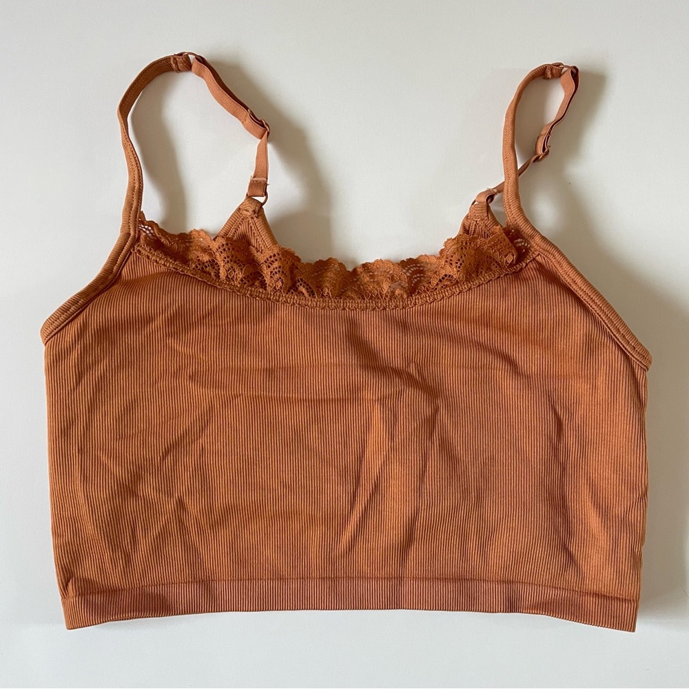 AERIE Seamless Lace Trim Longline Bralette Sz-L